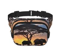 Twilight in the Grassland Square Sac banane double couche avec bandoulière réglable Idéal pour les sports de plein air, noir, One Size