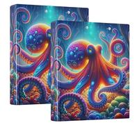 Twilight Octopus Lot de 2 classeurs de 2,5 cm et demi pouces à 3 anneaux, organiseur basique avec 3 poches intérieures, classeur décoratif à trois anneaux pour fournitures scolaires, bleu