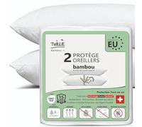 Twillie Protège Oreiller 40x60 (Lot de 2) Bambou - Qualité Supérieure - Imperméable, Zip & Anti-Acné - Enrichi Coton Naturel, Traitement Suisse Sanitized® Anti-acarien Antibactérien - Fabriqué en UE