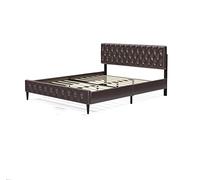 Twin Platform Bed/Upholstered Tufted Square Stitched Headboard and Wooden Slats/Metal Frame - No Box Spring Needed - Easy Assembly - Light Grey Twin Size for Boys (Brown)