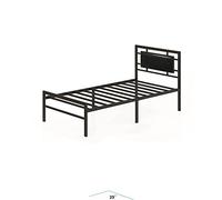 Twin Platform Bed/Upholstered Tufted Square Stitched Headboard and Wooden Slats/Metal Frame - No Box Spring Needed - Easy Assembly - Light Grey Twin Size for Boys (Black)
