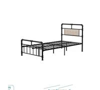 Twin Platform Bed/Upholstered Tufted Square Stitched Headboard and Wooden Slats/Metal Frame - No Box Spring Needed - Easy Assembly - Light Grey Twin Size for Boys (Black)