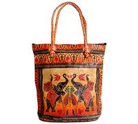 Twin Royal Elephants Design Ethnic Hand Embossed Shantiniketan Leather Indian Shopping Bag