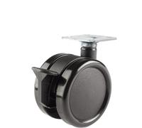 Twin Wheel Caster Solutions TWUN-75U-P02-BK-B Roulette de frein en nylon sans capuchon avec plaque supérieure, plaque de 1,5 x 1,5 cm, motif de trou de boulons de 1 x 1 cm, portée de 132 lb