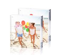 TWING Lot de 2 cadres photo 10 x 10 mm en acrylique transparent avec aimant horizontal double face et chiffon en microfibre - 10 + 10 mm d'épaisseur