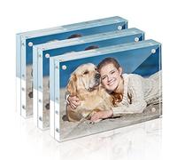 TWING Lot de 3 cadres photo en acrylique - 10 x 15 cm - Aimant horizontal double face - 10 + 10 mm d'épaisseur - Transparent - Sans cadre - Pour bureau - Autoportant - Bloc magnétique en acrylique