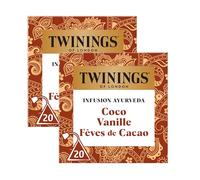 Twinings - Assortiment Découverte Ayurveda - Infusion Coco Vanille Fêves de coco - 40 Sachets - à Déguster Chaud ou Froid