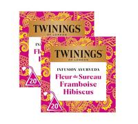 Twinings - Assortiment Découverte Ayurveda - Infusion Fleur de sureau Framboise Hibiscus - 40 Sachets - à Déguster Chaud ou Froid