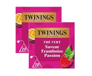 Twinings - Assortiment Découverte Fruité et Exotique - Thé Vert Saveur Framboise, Passion - 40 Sachets - à Déguster Chaud ou Froid
