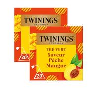 Twinings - Assortiment Découverte - Thé Vert Saveur Pêche, Mangue - 40 Sachets - Doux et Fruité - à Déguster Chaud ou Froid