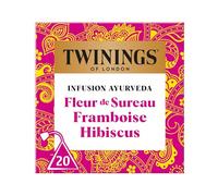 Twinings - Infusion Ayurveda Fleur de Sureau, Framboise, Hibiscus - 20 Sachets - Floral et Acidulé - à Déguster Chaud ou Froid