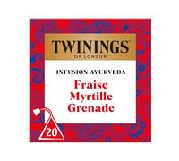 Twinings - Infusion Ayurveda Fraise, Myrtille, Grenade - 20 Sachets - Fruité et Gourmand - à Déguster Chaud ou Froid
