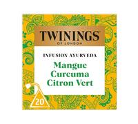 Twinings - Infusion Ayurveda Mangue, Curcuma, Citron Vert - 20 Sachets - Exotique et Acidulé - à Déguster Chaud ou Froid