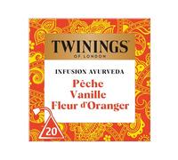 Twinings - Infusion Ayurveda Pêche, Vanille, Fleur d'Oranger - 20 Sachets - Fruité et Floral - à Déguster Chaud ou Froid