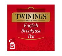 Twinings - Thé Noir English Breakfast - Gros Format 100 Sachets - Enveloppes Individuelles Faciles à Transporter - Goût Corsé et Équilibré
