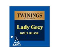 Twinings - Thé Noir Lady Grey - Aromatisé à la Bergamote et aux Agrumes avec Écorces d'Agrumes - 20 Sachets - Intense et Acidulé