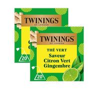 Twinings Thé Vert Citron Vert Gingembre 40 Sachets (2x20) | Notes fraîches de citron vert et épicées de gingembre pour un thé vert vif, en sachet pyramide, à boire chaud ou froid