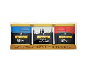 Twinings - Thés Noirs en Vrac - Coffret Thé Collector Londres Édition Spéciale - 3 Saveurs Iconiques : English Breakfast, Earl Grey, Lady Grey - Boîtes en Métal (3x100 g) - Idéal Cadeau et Découverte