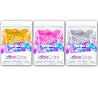 Twinkle Drink Paillettes Comestibles Vegan 3 Couleurs Or Argent Rose - 3 x 5g (75 Portions Total) - 25 Portions par Sachet - Décoration Cocktails Gâteaux Pâtisseries - Brillant Sans Goût