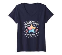 Twinkle Star Rhyme Baby Surprise pour révéler Le Sexe T-Shirt avec Col en V, Femme, Bleu Marine, S
