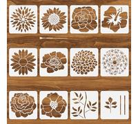 TWINKLEMON 12 pochoir de Fleurs pour la Peinture Pochoirs pour Travaux Manuels Réutilisables avec 1 pinceau Ensemble de Pochoirs de Peinture en Aérosol pour Bricolage Scrapbooking Meubles(11.8in)