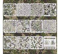 TWINKLEMON Ensemble de 12 pochoirs camouflage pour peinture en spray, pochoirs camouflage de 30 cm avec pinceaux, pochoir motif herbe, pochoir camouflage réutilisable pour tissu, meubles et murs