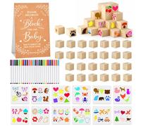 TWINKLEMON Kit de pancartes pour jeux amusants de baby shower, comprenant 52 cubes en bois à peindre,24 marqueurs, 1 pancarte et 12 pochoirs en PET,pour une décoration DIY de révélation du sexe