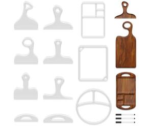 TWINKLEMON Lot de 11 planches à découper en acrylique pour le travail du | 8 poignées pour une planche à charcuterie et 3 pochoirs de plateau avec 3 stylos - Pochoirs courbés coudés