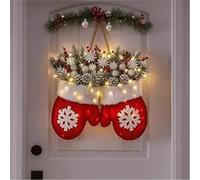 Twinkling Christmas Mitten Wreath with 120 LED Lights & 10H Auto Timer, Christmas Wreath Front Artificial Garland with Faux Pine Branches, Christmass Balls Hanging for Party Wall Decoration(Gloves)