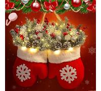 Twinkling Christmas Mitten Wreath with Faux Pine Branches, Mitten Wreath with 120 LED Lights and 10H Auto Timer, Xmas Lighted Artificial Garland for Front Door Wall Party Decor