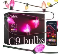 Twinkly C9 Bulbs 40 LED RGB, Bande LED Mappables Extérieur et Intérieur, Lumières LED Intelligent Multicolore, Compatible Alexa et Google Home, Lumières Gaming, IP44, Contrôle App, Fil Vert, 12.2m