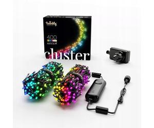 Twinkly Cluster 400 LED RGB+ Blanc, Guirlande Mini LEDs Extérieur et Intérieur, Lumières LED Smart Multicolores, Compatible avec Alexa, Google Home, Gaming, IP44, Contrôle App, Fil Noir, 6m