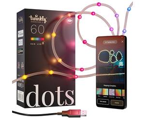 Twinkly Dots 3m, Bandeau LED Multicolore, Bandeau LED RGB Flessible, Compatible avec Alexa, Google Home, Gaming, 16 M+ Couleurs, Alimentation Usb, Contrôle App, Fil Transparent, 60 LED