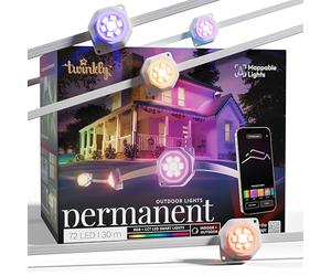 Twinkly Permanent Lights 72 LED RGB, Bande LED Mappable pour Extérieur, Smart LED Multicolores, LED Mappables, Compatible avec Alexa et Google Home, IP65, Contrôlées par App, Fil Blanc, 30m