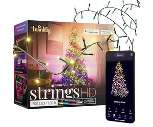 Twinkly - Strings HD - Guirlandes de Noël LED contrôlées par application avec 700 LED RVB 16 millions de couleurs plus blanc chaud, 38,5 mètres, Câble vert