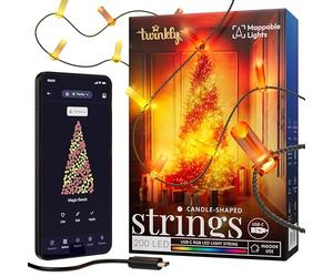 Twinkly Strings USB-C Candle 200 LED, Guirlande LED en Forme de Bougie, Fil Lumineux LED Multicolore RGB, Lumières Saint-Valentin, Compatible avec Alexa, Google Home, USB C, Fil Vert, 12m