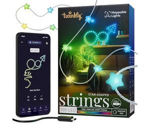 Twinkly Strings USB-C Star 100 LED, Guirlande LEDs en Forme d'Étoile, Fil Lumineux LED Multicolore RGB, Lumières Saint-Valentin, Compatible avec Alexa, Google Home, USB C, Fil Transparent, 6m
