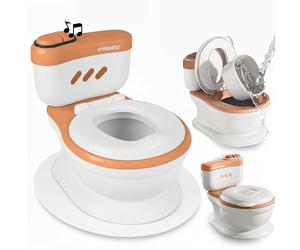 Twinky® 3-en-1 Potty Training Toilette - vrai son de chasse d'eau, design compact, musique et porte-rouleau, siège de toilette parfait pour tout-petits pour un apprentissage de la propreté - Rose