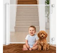Twinky Barrière Escalier Bébé Rétractable 80-130 x 85 cm, Barrière de Sécurité Enfant pour Porte, Chien et Animaux, Ouverture à Une Main, sans Seuil, Montage Mural, Blanc