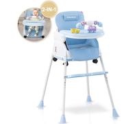 Twinky® Chaise haute bébé - Bleu - Chaise haute 2 en 1 - Chaise de salle à manger pliante, poussette - Chaise évolutive et chaise bébé pour nouveau-né