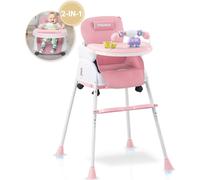 Twinky® Chaise haute bébé - Rose - Chaise haute pour enfant 2 en 1 - Chaise de salle à manger pliante, poussette - Chaise évolutive et chaise bébé pour nouveau-né