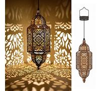 twinkya Lampes solaires à suspendre pour jardin, lanterne solaire décorative en métal étanche, décorations d'extérieur marocaines pour patio, allée, cour, porche, jardin (bronze) (FJT03)