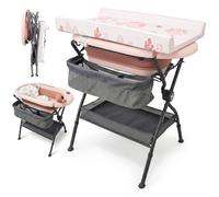 Twinly Bubbly - Table à Langer avec Baignoire Bébé sur Pied 2-en-1 | Baignoire Pliable et Pliante, Gain de Place, Hauteur Ergonomique, Thermomètre de Bain Inclus, Idéale Petites Salles de Bain (Pink)