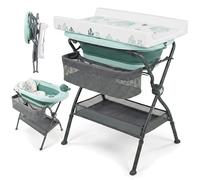 Twinly Bubbly - Table à Langer avec Baignoire Bébé sur Pied 2-en-1 | Baignoire Pliable et Pliante, Gain de Place, Hauteur Ergonomique, Thermomètre de Bain Inclus, Idéale Petites Salles de Bain (Green)