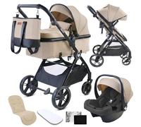 Twinly Poussette 3 en 1 Trio - Pack Naissance Bébé avec Siège Auto (Coque), Nacelle & Accessoires - FABULY - Pliable et Compacte - Poussette 3 in 1 (beige)