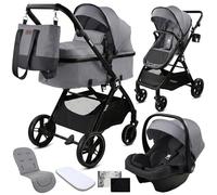 Twinly Poussette 3 en 1 Trio - Pack Naissance Bébé avec Siège Auto (Coque), Nacelle & Accessoires - FABULY - Pliable et Compacte - Poussette 3 in 1 (gris)