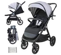 Twinly Spacely - Poussette Canne Compacte et Légère jusqu'à 25kg - Dès la Naissance, Siège Large, Capote XXL avec Filtre UPF-50, Habillage Pluie Inclus, Pliage d'une Main et Grandes Roues (Gris)