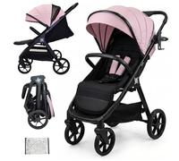 Twinly Spacely - Poussette Canne Compacte et Légère jusqu'à 25kg - Dès la Naissance, Siège Large, Capote XXL avec Filtre UPF-50, Habillage Pluie Inclus, Pliage d'une Main et Grandes Roues (Rose)