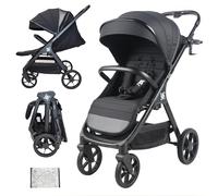 Twinly Spacely - Poussette Canne Compacte et Légère jusqu'à 25kg - Dès la Naissance, Siège Large, Capote XXL avec Filtre UPF-50, Habillage Pluie Inclus, Pliage d'une Main et Grandes Roues (NOIR)