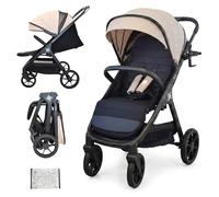 Twinly Spacely - Poussette Canne Compacte et Légère jusqu'à 25kg - Dès la Naissance, Siège Large, Capote XXL avec Filtre UPF-50, Habillage Pluie Inclus, Pliage d'une Main et Grandes Roues (Beige)